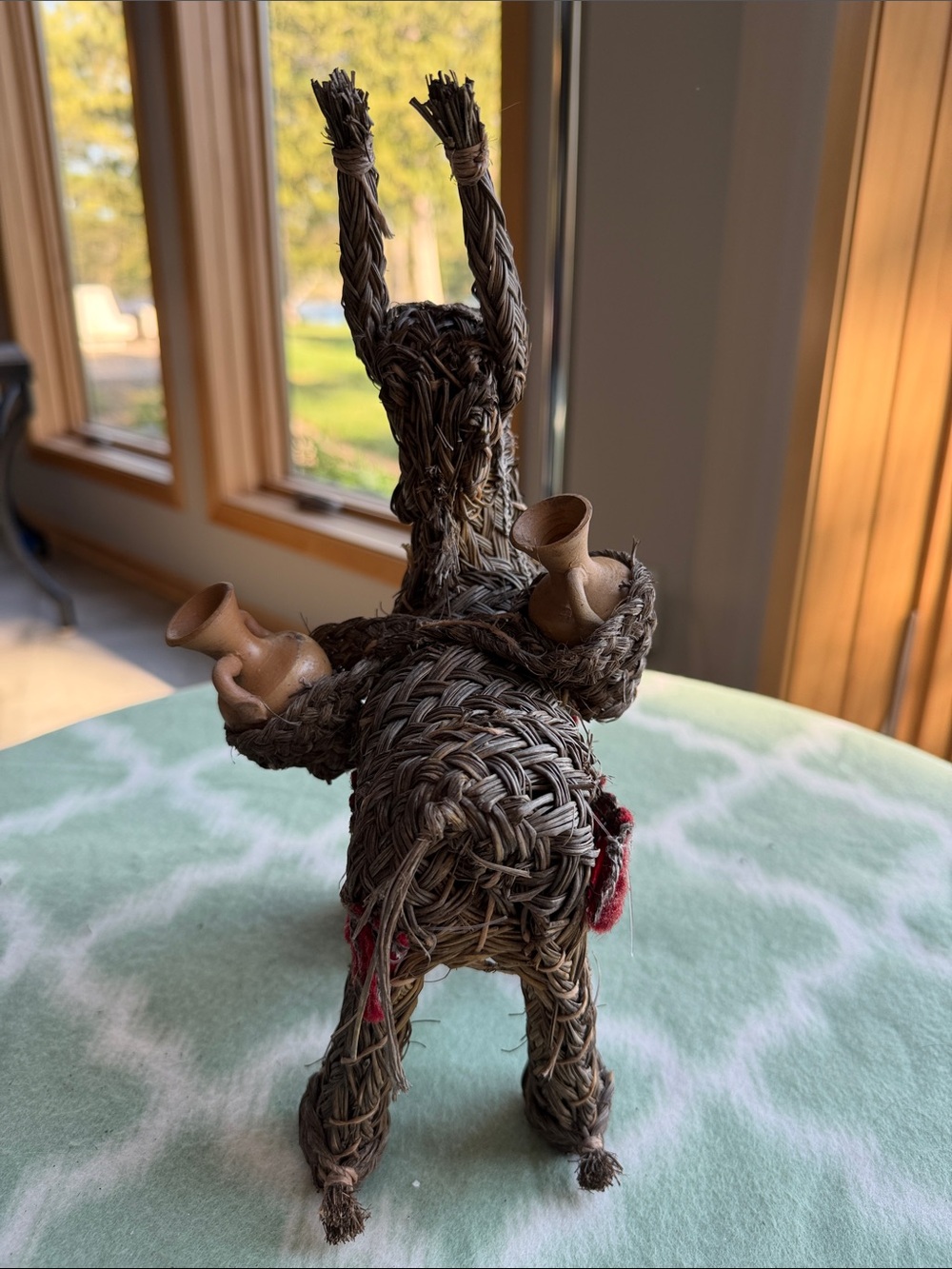 Vintage Handwoven Brown Donkey Figurine with Mini Clay Pots - Artisan Home Art - Picture 3 of 7